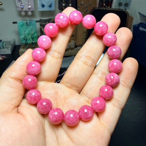 Pink Quartz Bracelet | 10mm Natural Stone Beads | Handmade Stretch Bracelet - Picture 4 of 4